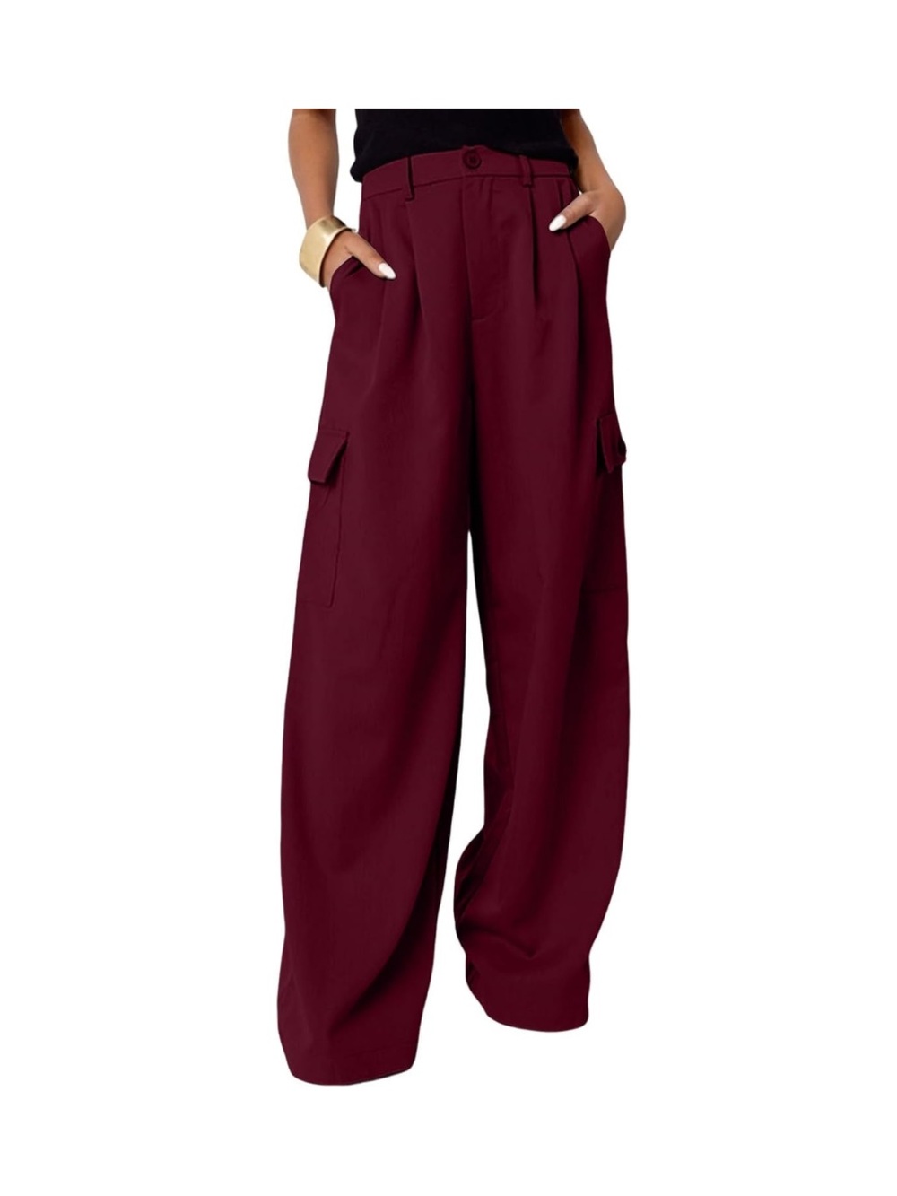 Womens High Waist Burgundy Wine Wide Leg Cargo Pants Baggy Work Pants Size 6